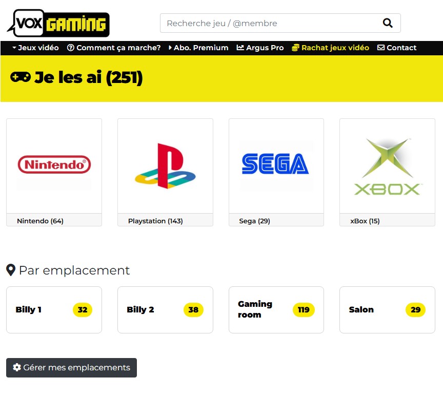 Rangement d'une collection de jeux vidéo par emplacement