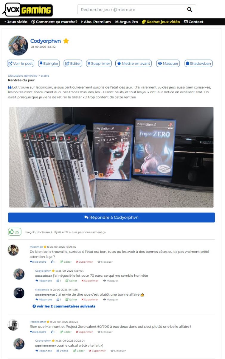 Réseau social de collectionneurs de jeux vidéo sur VoxGaming