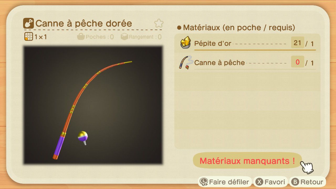 Plan de fabrication de la Canne à pêche dans Animal Crossing: New Horizons.