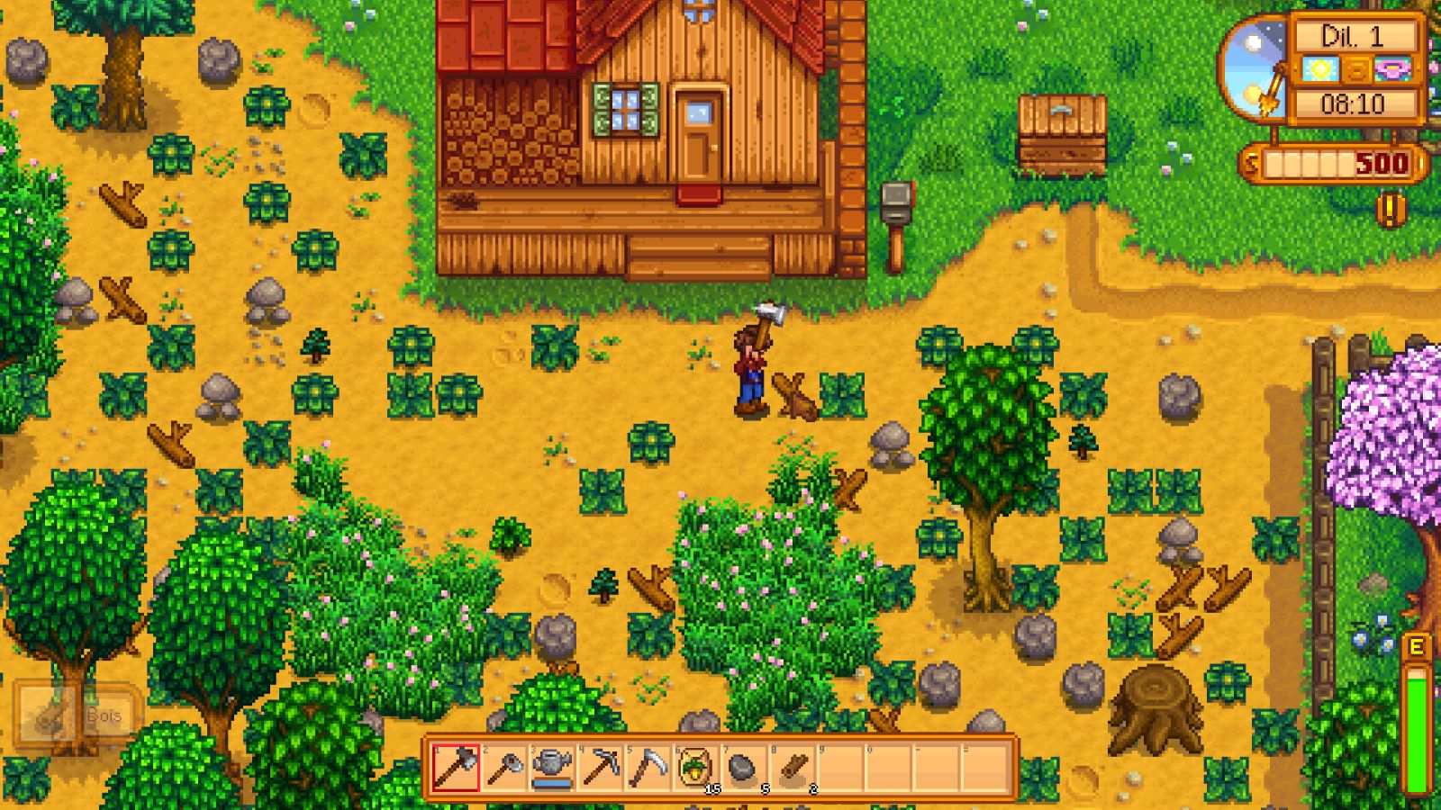 Coupe du bois dans Stardew Valley.