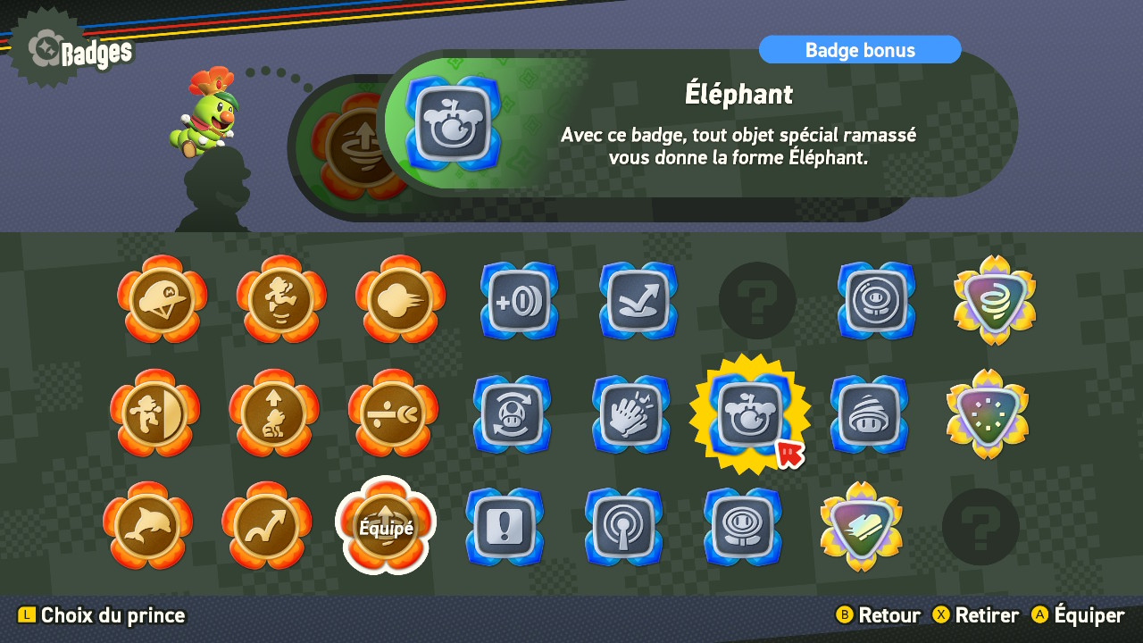 Badge éléphant dans Mario Wonder